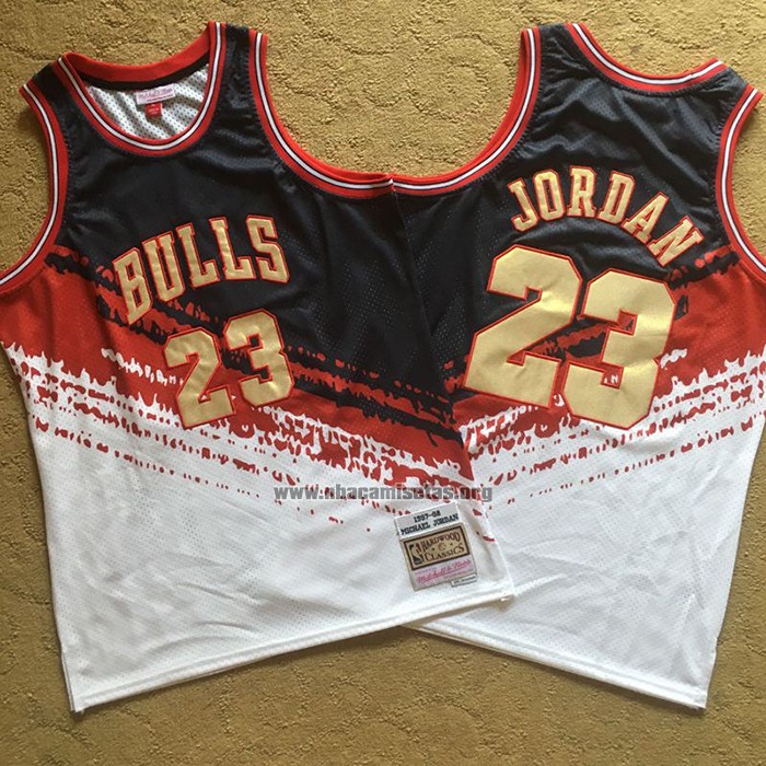 Camiseta Chicago Bulls Michael Jordan NO 23 Mitchell & Ness Negro Rojo